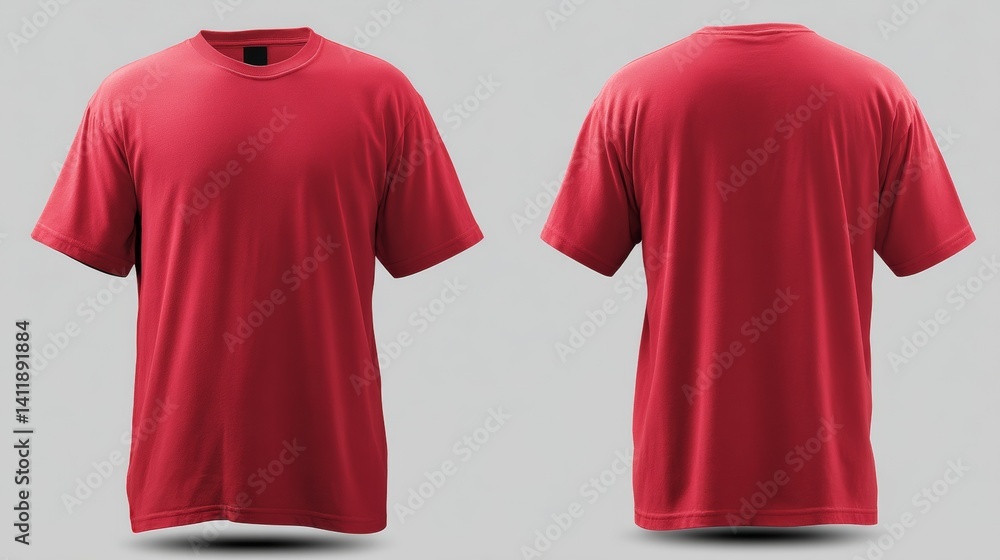 Blank Red Tshirt front and back Mens mockup isolated on white background. Empty template for your design advertisement branding. Empty Clothing. Text or Logo. Mockup Branding.