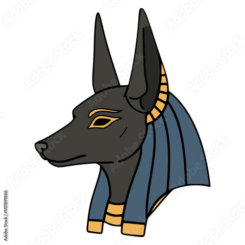anubis head egypt statue vintage flat color vector illustration template design
