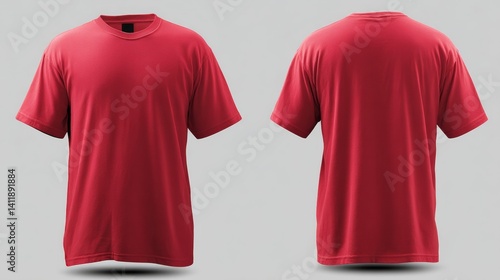 Obraz na płótnie Blank Red Tshirt front and back Mens mockup isolated on white background. Empty template for your design advertisement branding. Empty Clothing. Text or Logo. Mockup Branding. w salonie