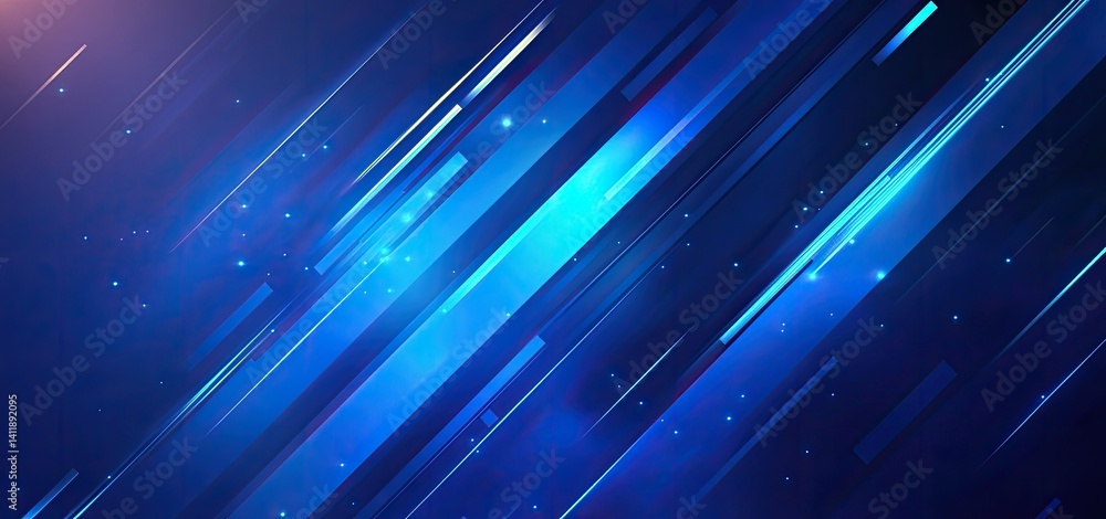 Abstract backdrop featuring diagonal blue stripes with glowing particles design Abstract backdrop featuring diagonal blue stripes with glowing particles design