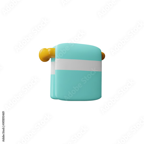 Towel on a hanger 3D plastic cartoon vector icon, realistic blue hand holder towel, clean bath hygiene cotton textile