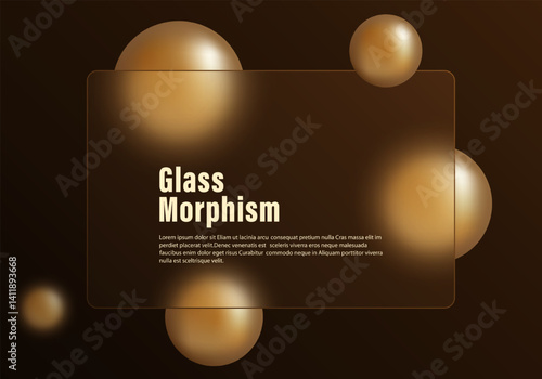 Glass morphism Background with Brown Gradient and Golden Spheres