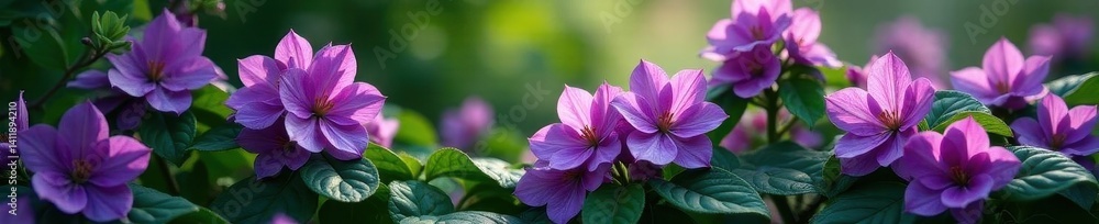 Dense purple blossoms aligned, vibrant green foliage , garden, image, flora Dense purple blossoms aligned, vibrant green foliage , garden, image, flora