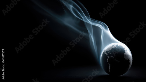 Fototapeta Naklejka Na Ścianę i Meble -  globe silhouette with smoke rising against dark background creates mysterious atmosphere