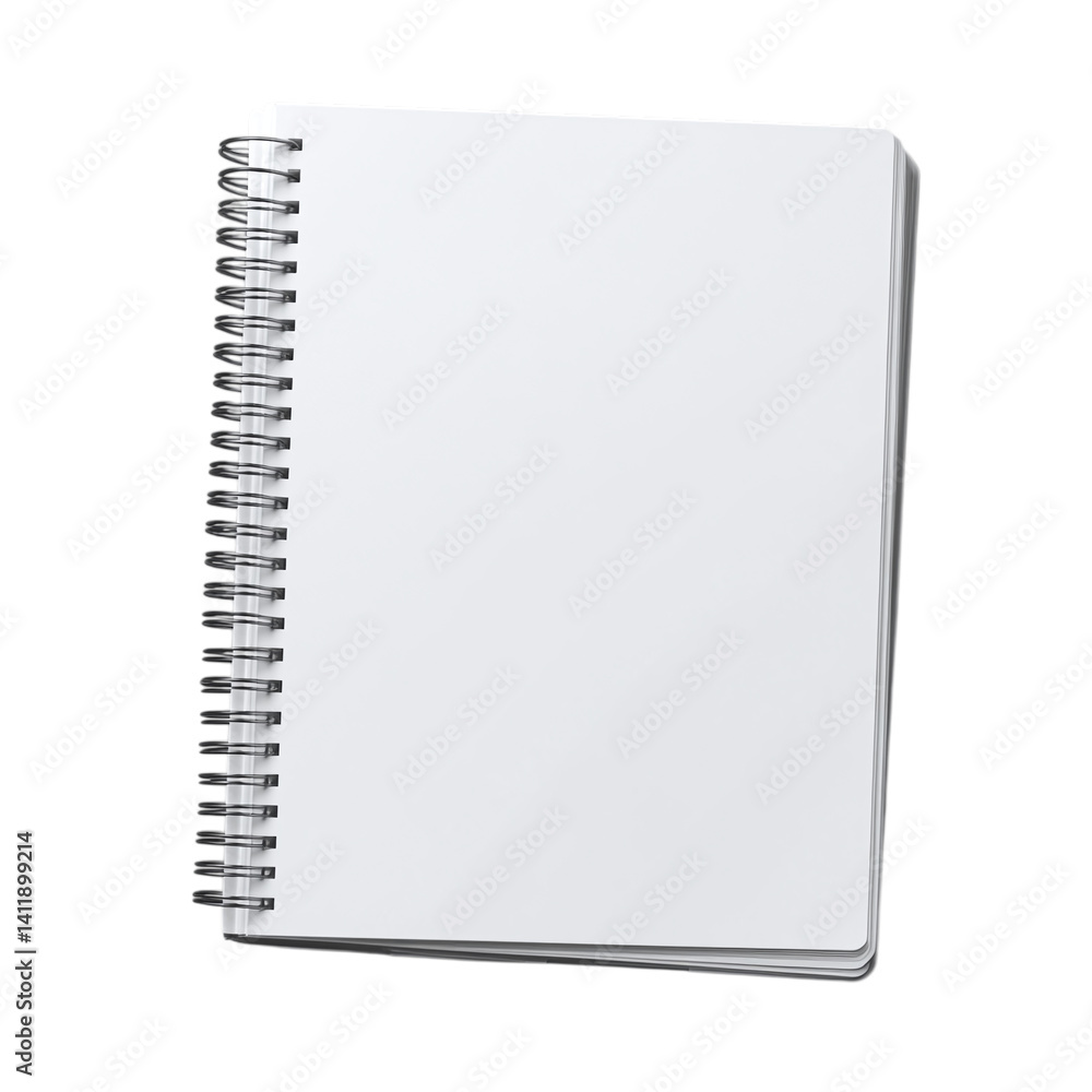 Spiral notebook mockup with blank white cover isolated on transparent background Spiral notebook mockup with blank white cover isolated on transparent background