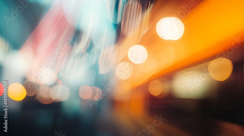 Fototapeta Naklejka Na Ścianę i Meble -  Abstract city night lights blurred bokeh background design image dark glow blue urban speed shiny