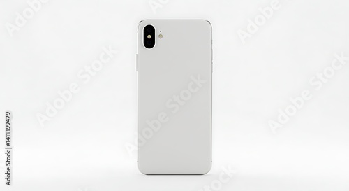 Minimalist White Smartphone: Clean Back View, Isolated Tech Object on White.