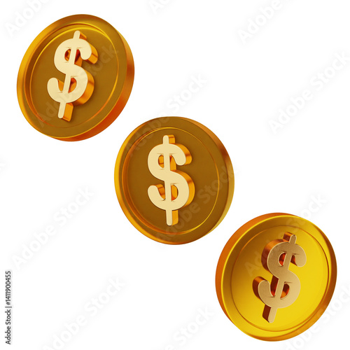 3d money coins dollar payment finance business icon