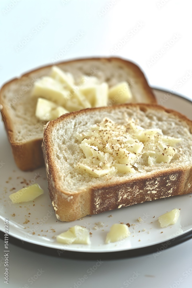Buttered Toast with Cheese and Spice, Closeup Food Photography Buttered Toast with Cheese and Spice, Closeup Food Photography