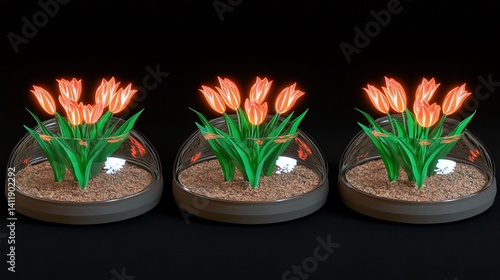 Obraz na płótnie Three glowing tulips in glass domes w salonie