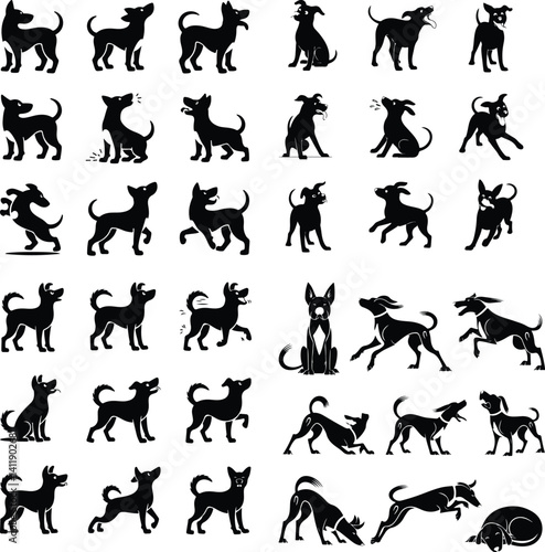 Dog Silhouette Set | Pet Animal Vector Collection Silhouettes of Dogs | Puppy, Pet, and Breed Vector Art