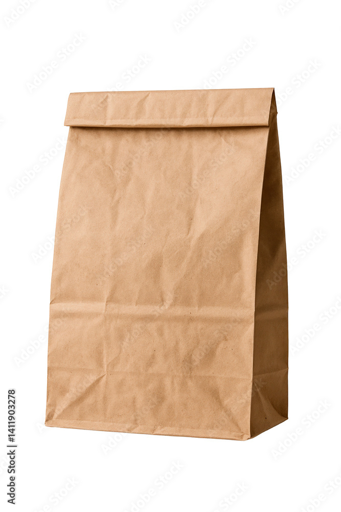 Closed kraft lunch bag mockup for food packaging design on neutral background Closed kraft lunch bag mockup for food packaging design on neutral background