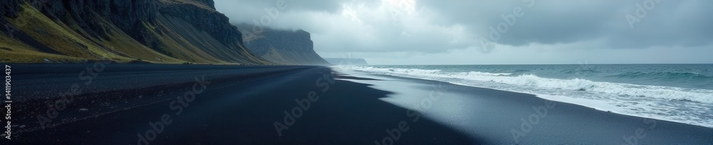 Dramatic black sand, basalt columns, Stokksnes mountain , rock formations, visual Dramatic black sand, basalt columns, Stokksnes mountain , rock formations, visual