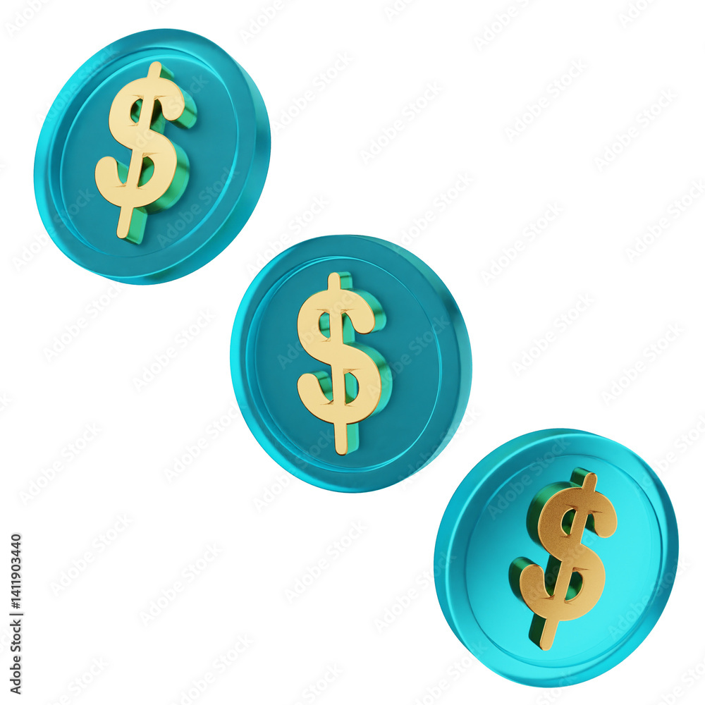 3d money coins dollar payment finance business icon