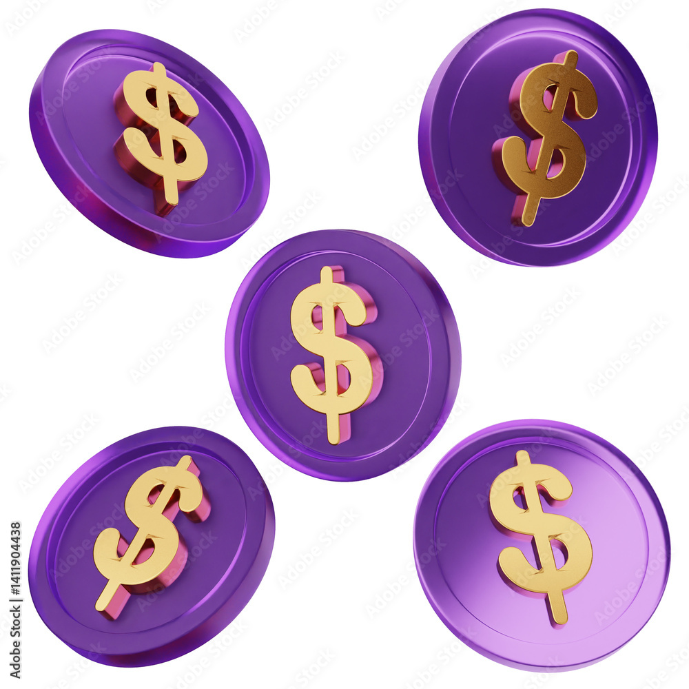 3d money coins dollar payment finance business icon