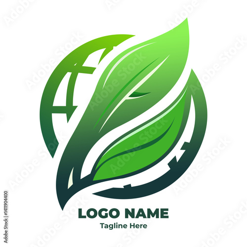 Nature inspired eco logo with green leaf renewable energy zero waste and biodegradable design elements for environment and climate change campaign