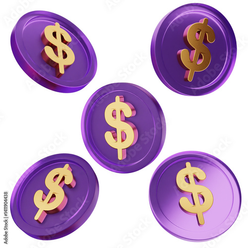 Obraz na płótnie 3d money coins dollar payment finance business icon w salonie
