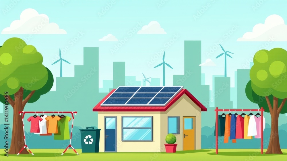 Eco-Friendly House With Solar Panels And Clothes Eco-Friendly House With Solar Panels And Clothes