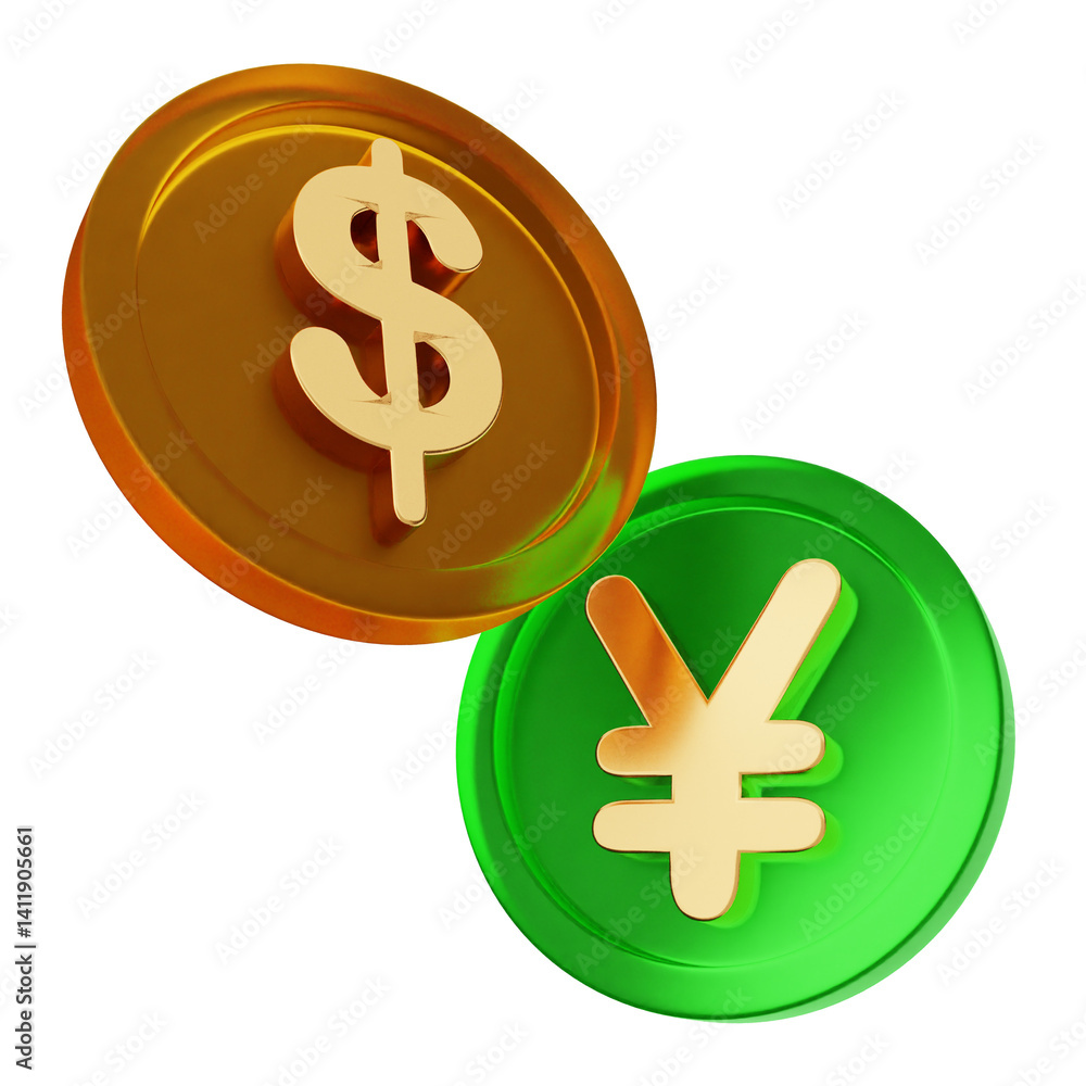 3d money coin dollar yen payment finance business icon