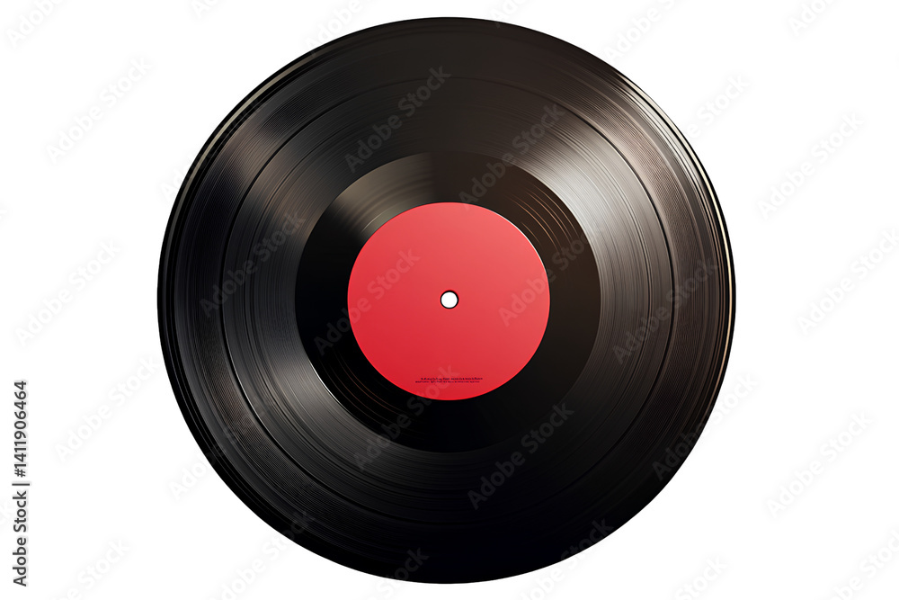 Vinyl record with a red label, transparent background Vinyl record with a red label, transparent background