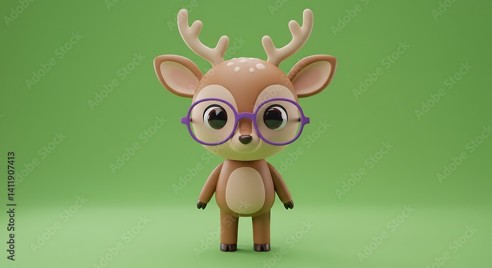 Fototapeta premium cute a little deer use glasses cartoon colorfull animated 