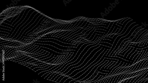 Dynamic wave. Digital technology background. Big data visualization. Science background. 3d rendering. Seamless loop. 4k	