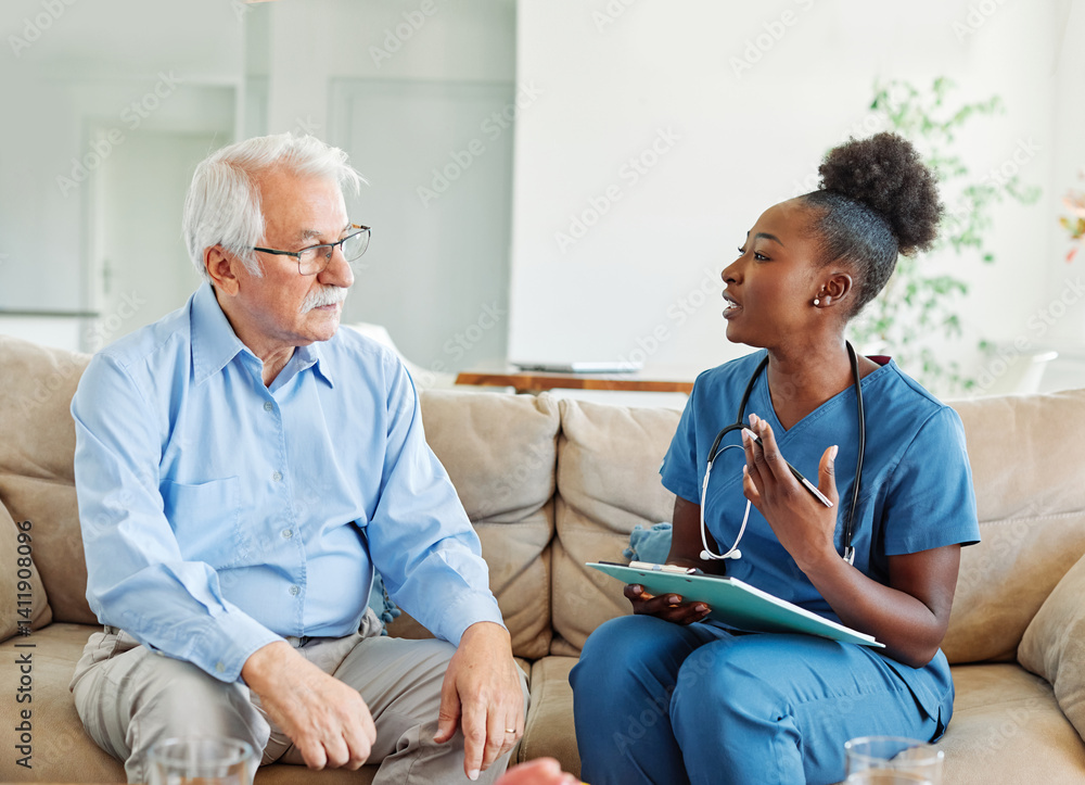 nurse senior woman home care patient elderly health retirement caregiver man assistance nursing old doctor indoor nursing home