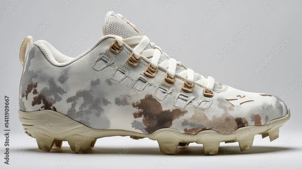 white camouflage football shoe isolated on light background