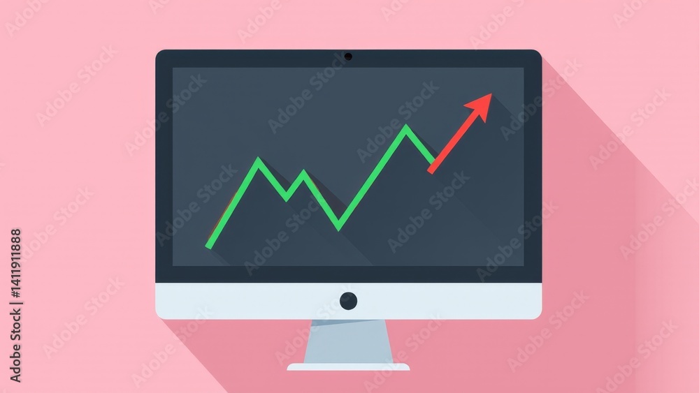 Growing Chart on Computer Screen Display Growing Chart on Computer Screen Display