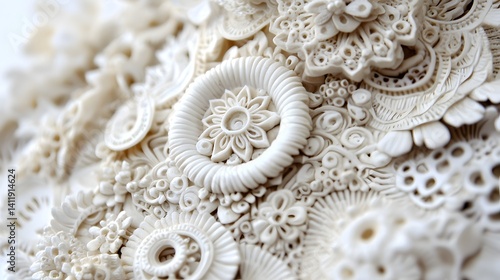 Intricate Detailed White Floral Designs on a Decorative Surface