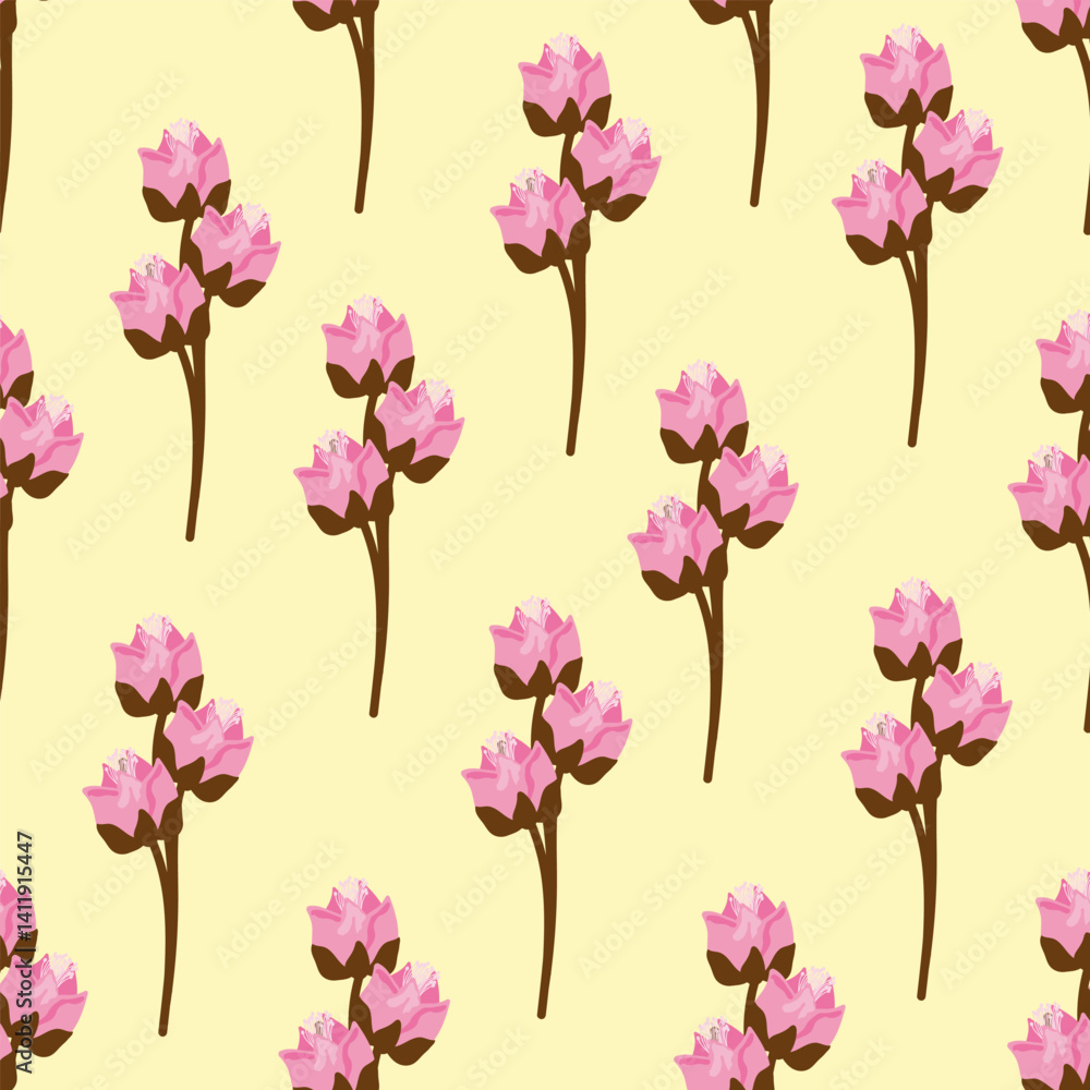 Fototapeta premium Seamless pattern with pink flowers on a beige background.Vector illustration