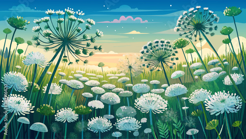 A sea of Queen Anne’s Lace in bloom,
Tiny white crowns on slender stems,
Dancing softly in the summer breeze.