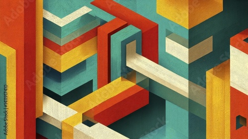 Fototapeta Naklejka Na Ścianę i Meble -  Stack of squares and rectangles, dimensional effect, geometric pattern, modern design, abstract background - facade vector surface