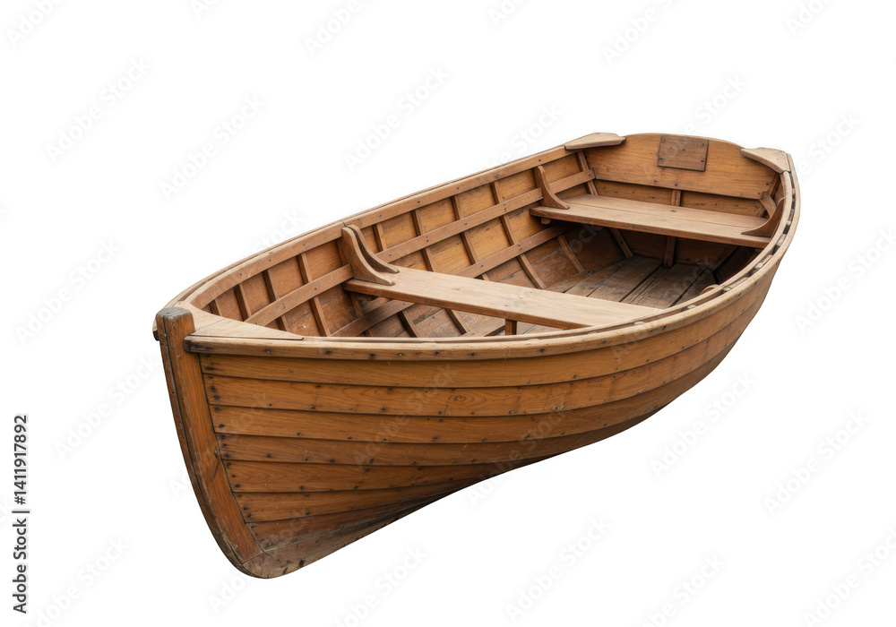 Obraz premium A wooden rowboat isolated against transparent background