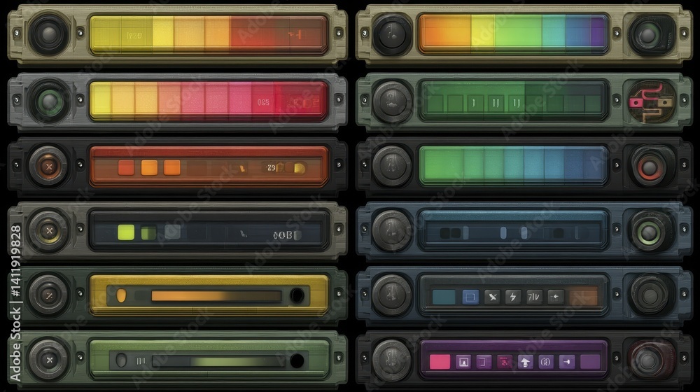 Obraz premium High-resolution image of various rectangular buttons for digital interface design - shadow interface keypad technology