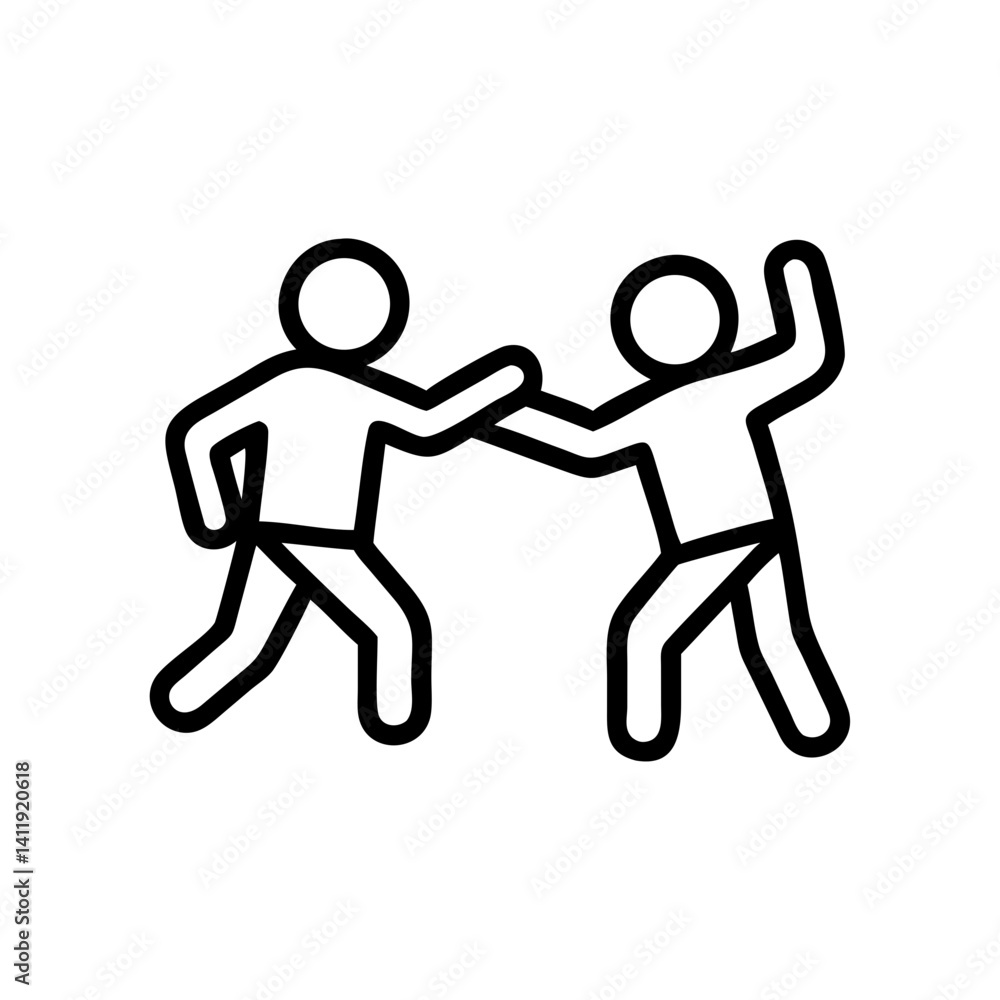 Fighting figures interacting in a playful manner on a white background Fighting figures interacting in a playful manner on a white background