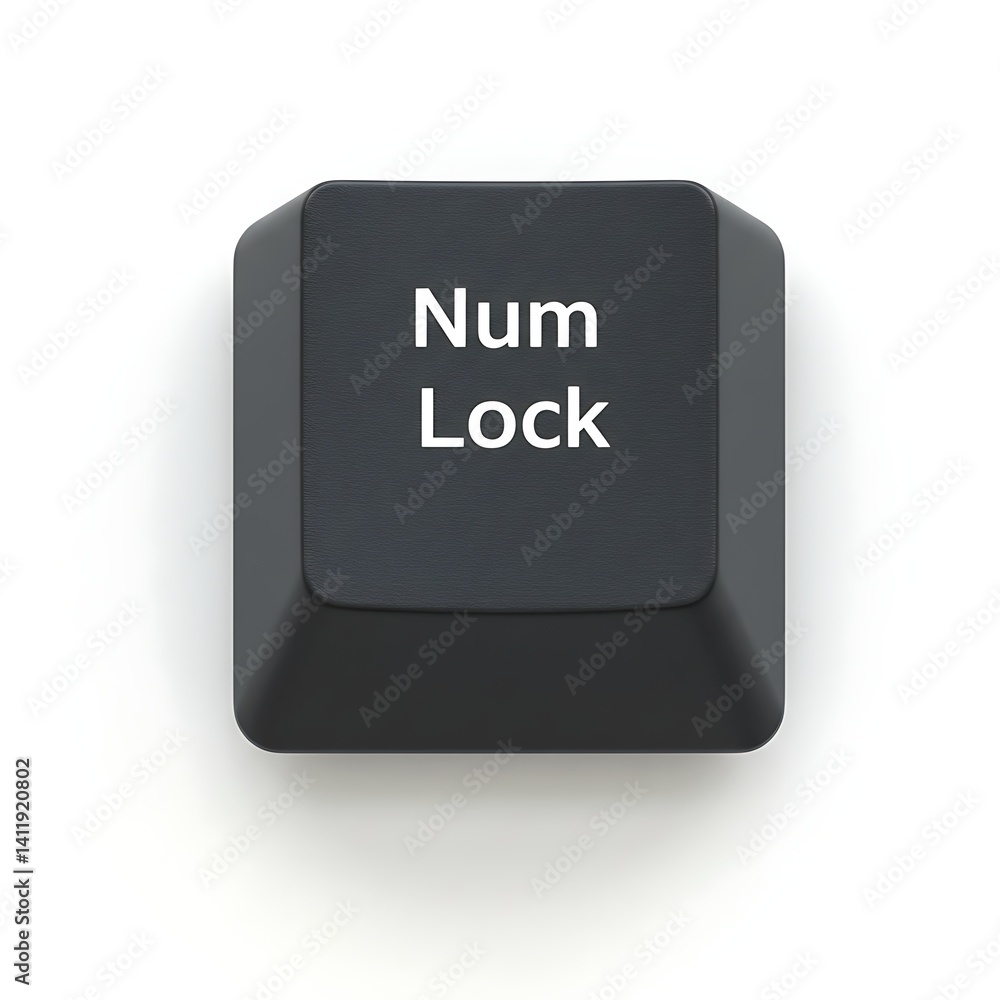 Single Black Num Lock Key on White Background Single Black Num Lock Key on White Background