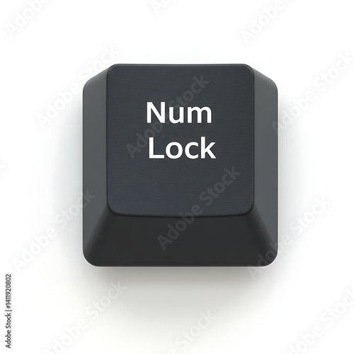 Single Black Num Lock Key on White Background