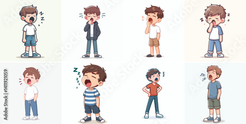 Vector of a teenager yawning because he is sleepy