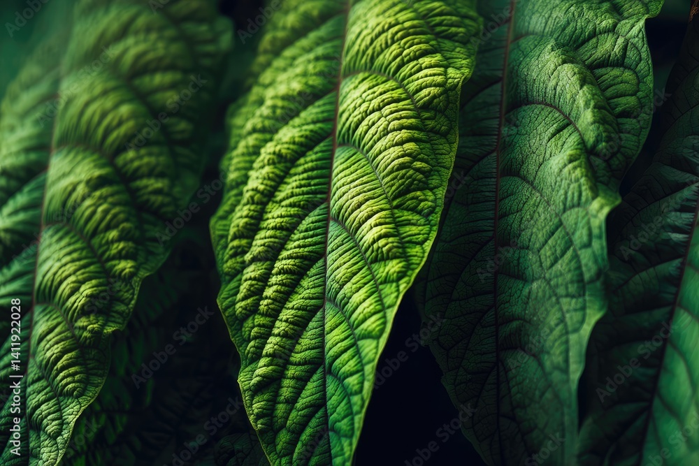 Close-up of vibrant tropical leaves