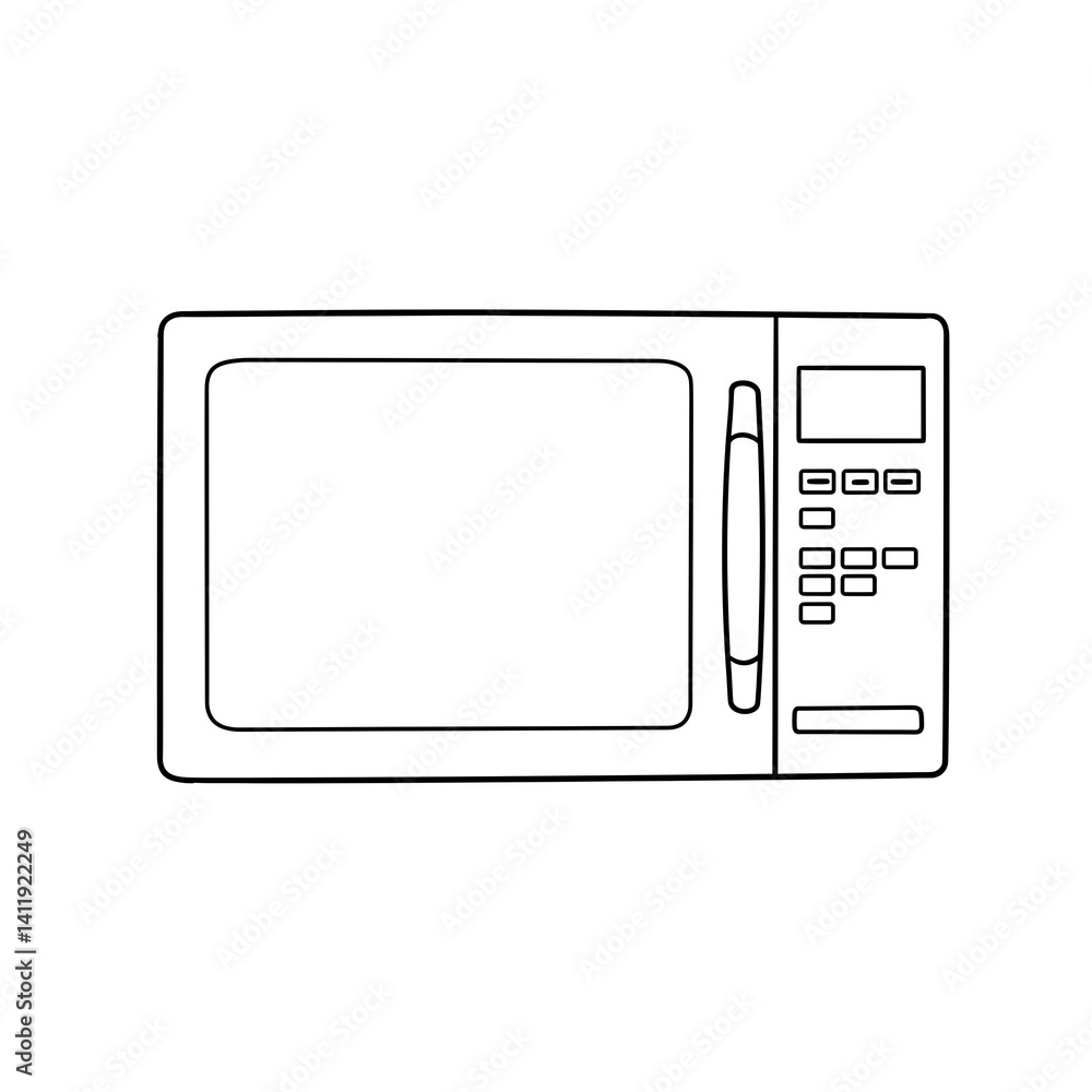 Simple Line Drawing of a Modern Microwave Oven Simple Line Drawing of a Modern Microwave Oven