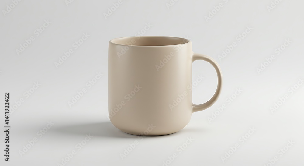 Earthenware Mug: Smooth Taupe Glaze, Minimalist Design, Studio Lighting, Isolated. Earthenware Mug: Smooth Taupe Glaze, Minimalist Design, Studio Lighting, Isolated.