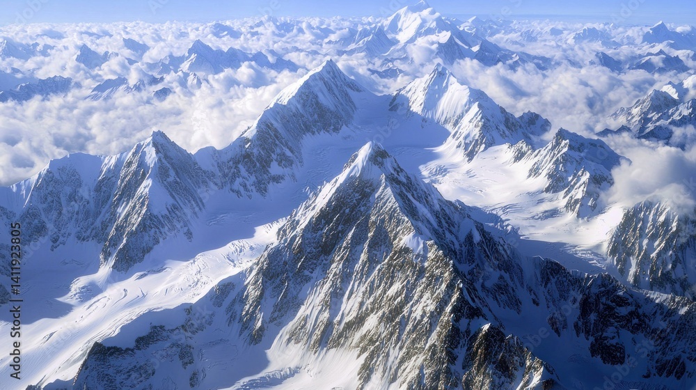 Obraz premium Majestic Aerial View of Snow-Capped Mountain Range