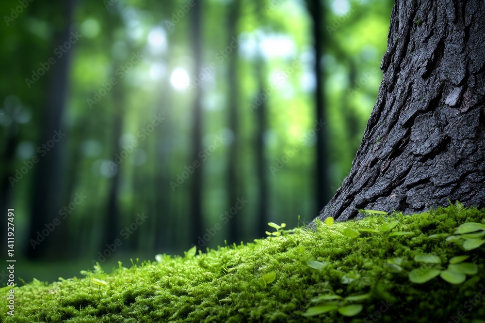 Naklejka premium A dark enchanted tree with whispering bark, telling forgotten stories of the land