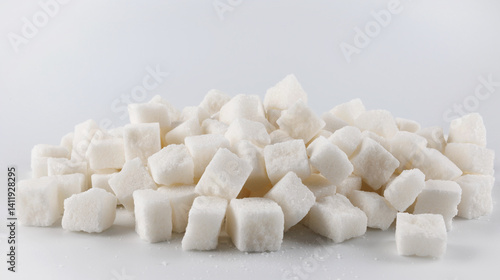 Photos Lump sugar on a white background. Pieces of white sugar.