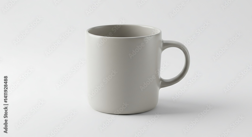 Simple, matte grey ceramic mug on white, clean minimalist aesthetic.