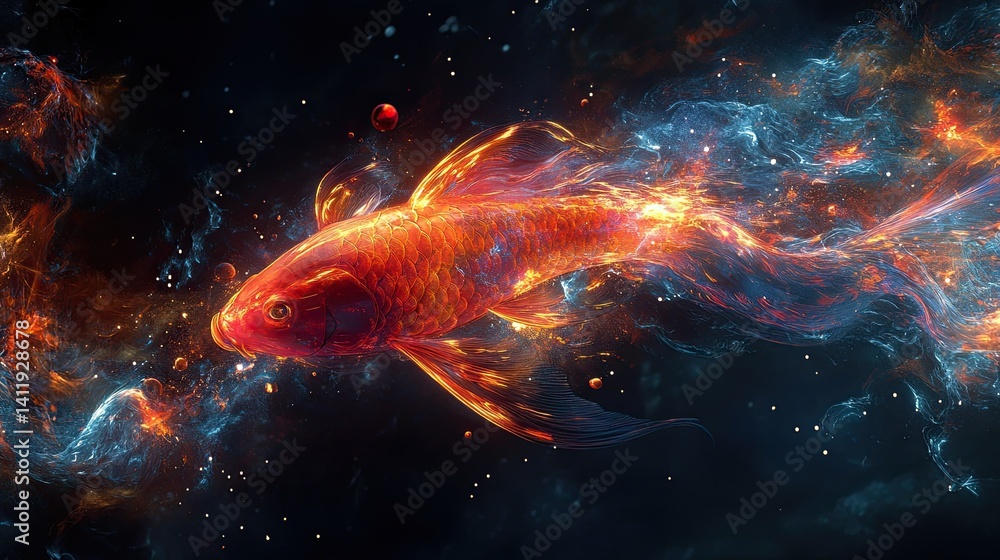 Abstract Fire Fish in Dark Space for Futuristic Ar Abstract Fire Fish in Dark Space for Futuristic Ar