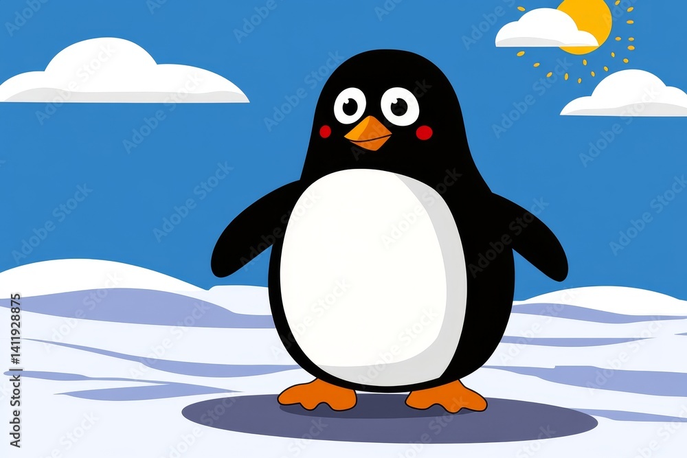 Naklejka premium A flat vector-style icon of a penguin standing in a snowy landscape