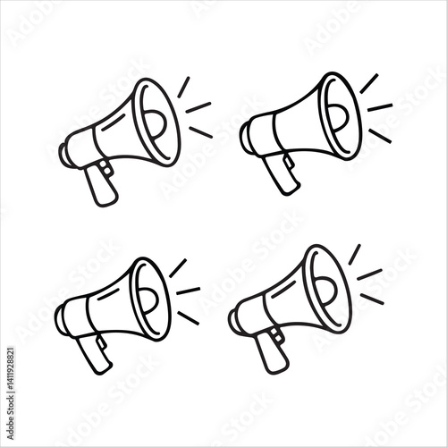 Megaphone icon with red speaker for announcements and communication in vector illustration