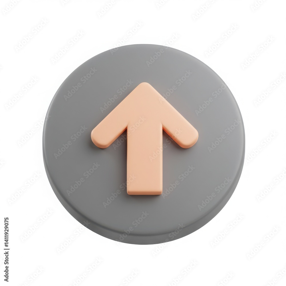 Upward pointing arrow icon on a gray circular shaped background isolated on white background Upward pointing arrow icon on a gray circular shaped background isolated on white background